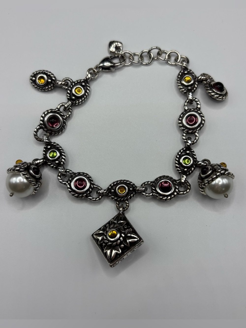 Brighton Retired Dazzle Multi-Charm Silver Plated Bracelet - Pearls & Crystals